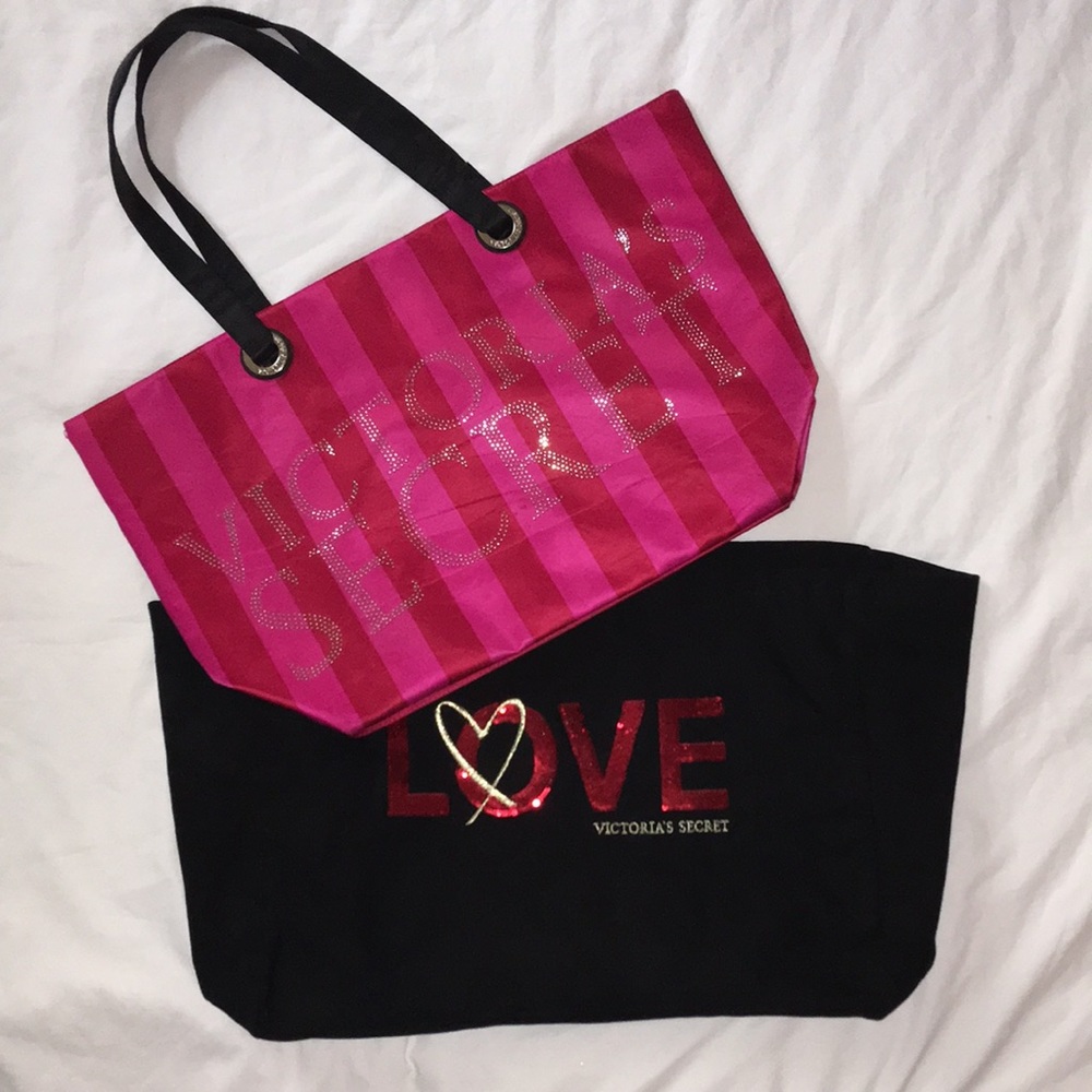Bundle of 2 Victoria's Secret Pink and Black Tote Bags